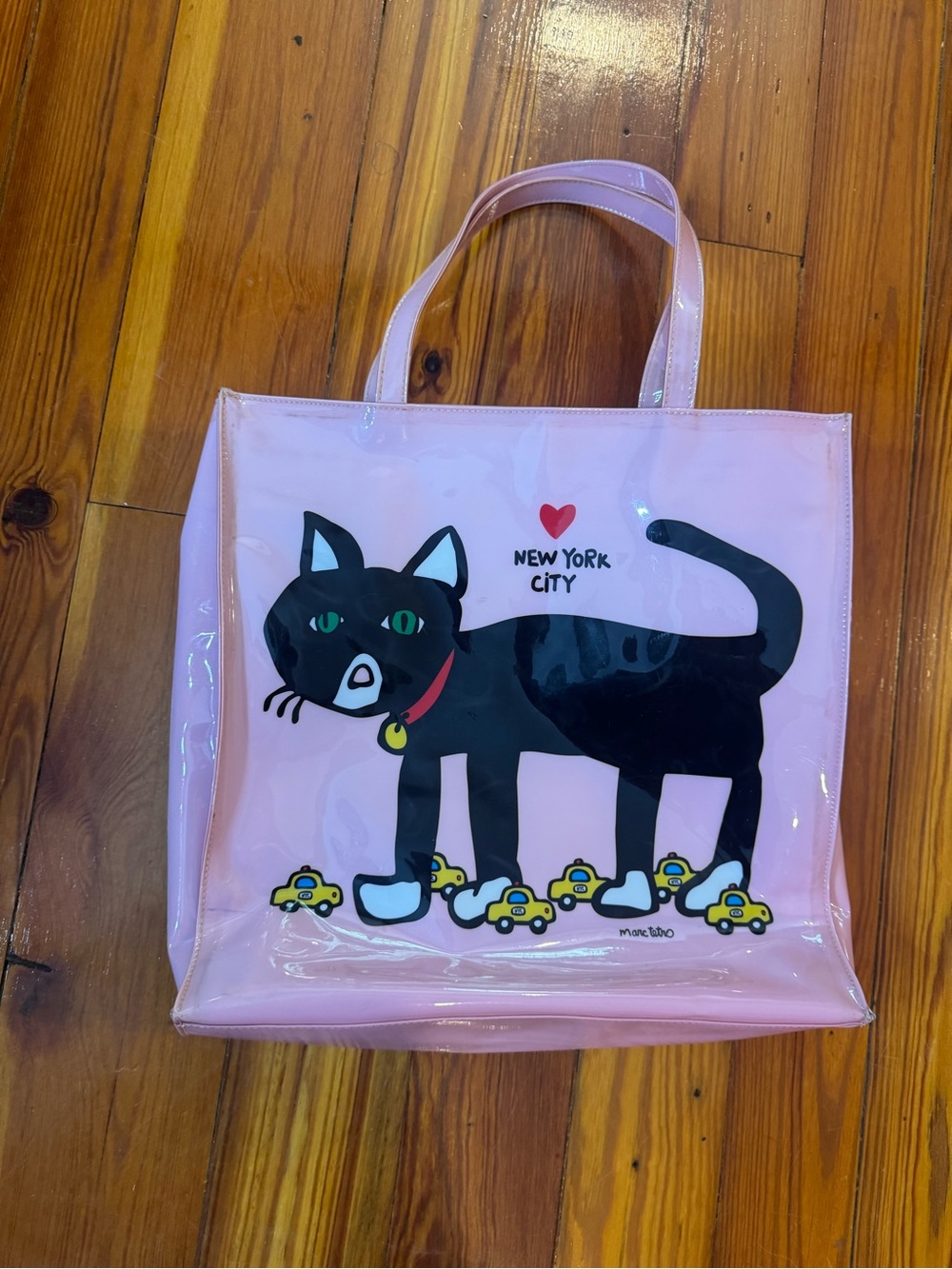 Marc Tetro Pink Cat Tote Bag with Black Cat Graphic
